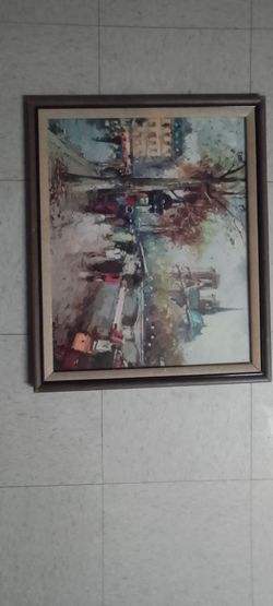 Framed City Street Scene Wall Art