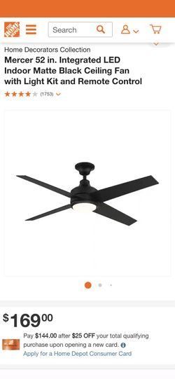 Home Decorators Collection 52-in Mercer LED Indoor Matte Black Ceiling Fan