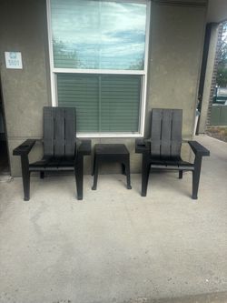 Black Plastic Adirondack Chair Set with Side Table
