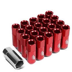 Aluminum Red M12 x 1.5 20Pcs L: 60mm Open End Lug Nut Set w/Socket Adapter