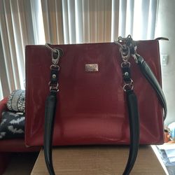 Beijo Red Patent Leather Briefcase Shoulder Bag