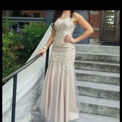 Nude studded wedding dress- worn 1 time