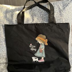 Canvas tote with zipper, cute girl shopping bag