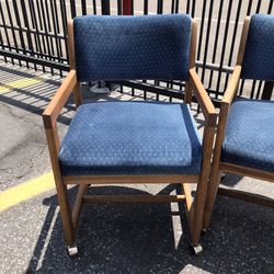 Mid Century Style Chairs - Dining or Office, On Casters Blue Chairs,  Price For The Pair