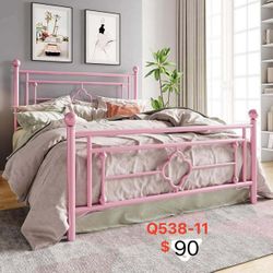 Queen Size Metal Platform Bed Frame, Vintage Victorian Style, Wrought Iron Headboard and Footboard（538-11）