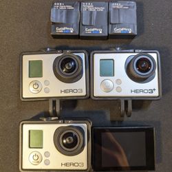 GoPro Bundle - Hero 3+ black, 3 silver x2, screen backpack, many cases