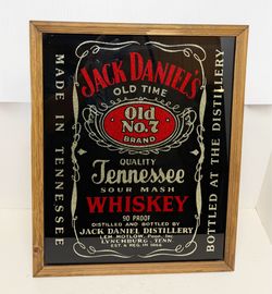 Vintage Jack Daniels Tennessee Whiskey Black Glass Red Glitter Bar Sign 21x24