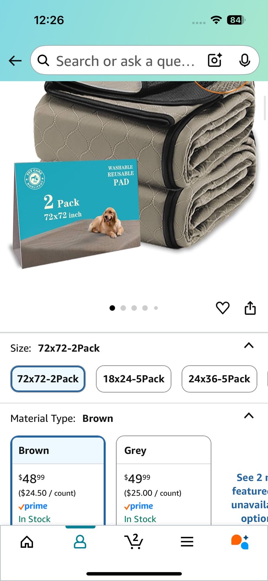 XL 72’x 72’ Washable Pee Pad In Brown Tan Color