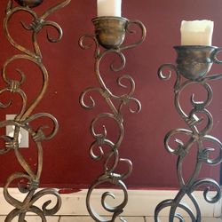 Set If 3 Large Ornate Pillar Candle Holders 2’ - 2.5’ Tall