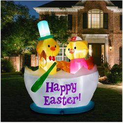5FT Inflatable Easter Decorations Chicks in Egg Boat LED Lights Blow Up Indoor Outdoor Home Yard Lawn Garden