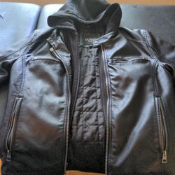 Guess Men's M Leather Jacket W Hoodie