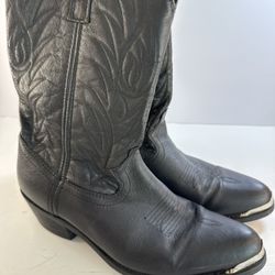 Laredo Mens 10 EW Black Leather Trucker Cowboy Boots Silver Toe Tips 68610