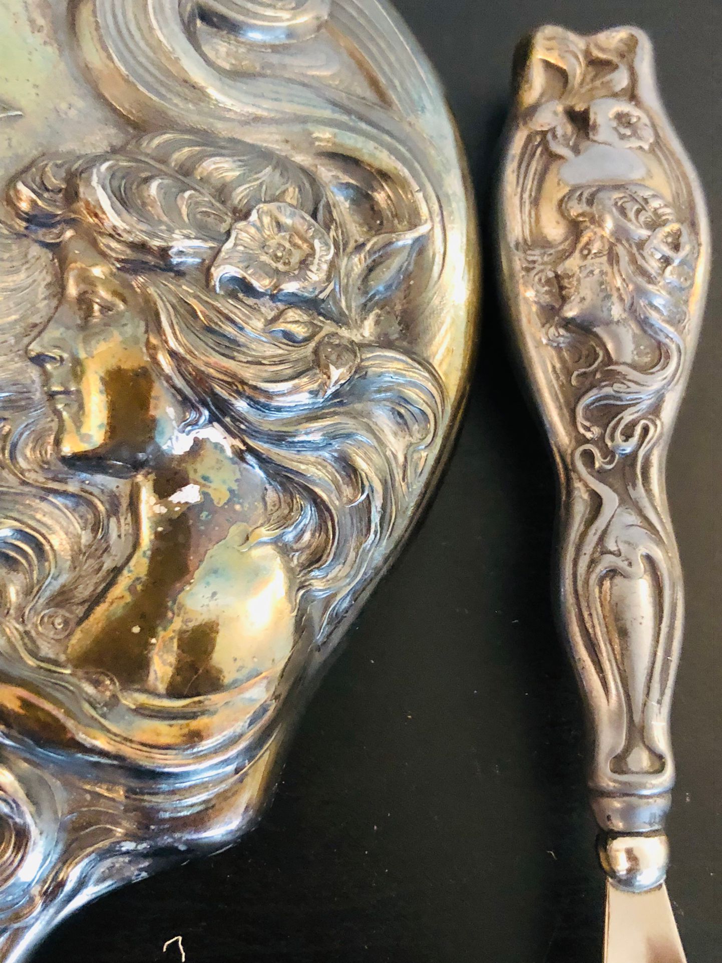 Antique Collection Silver Or Silver Plate Not Sure Mirror And The Shoe Accessory