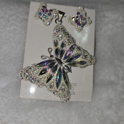 butterfly earrings and pendant