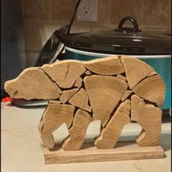 Handcrafted Wooden California Bear Art Sculpture
