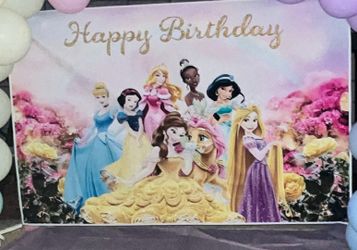 Princesses Happy Birthday Backdrop