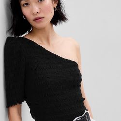 GAP NWT Smocked One-Shoulder Top - Black - Size Large
