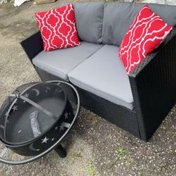 Outdoor Furniture Loveseat Sofa Balcony Furniture Outdoor Loveseat 2 Seater Couch Small Sofa with Anti-Slip Outdoor Cushion Lumbar Pillow and Furnitur