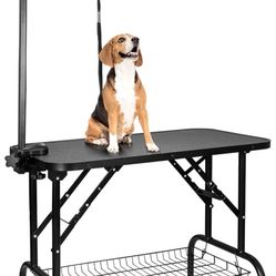 32-Inch Pet Dog Grooming Table, Foldable Pet Drying Table with Adjustable Arm , Storage Tray, Noose, Home Pet Bath Tool for Small Dog/Cat, Black