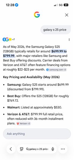 Samsung Galaxy S25 smartphone