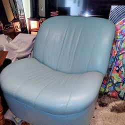 Vintage Baby Blue Leather Blush Leather Swivel And Tilt Chair 