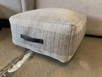 Beige & Black Woven Fabric Ottoman