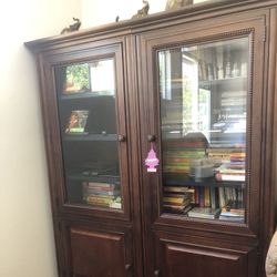 Dark Wood Glass Door Display Cabinet/ Book Shelf
