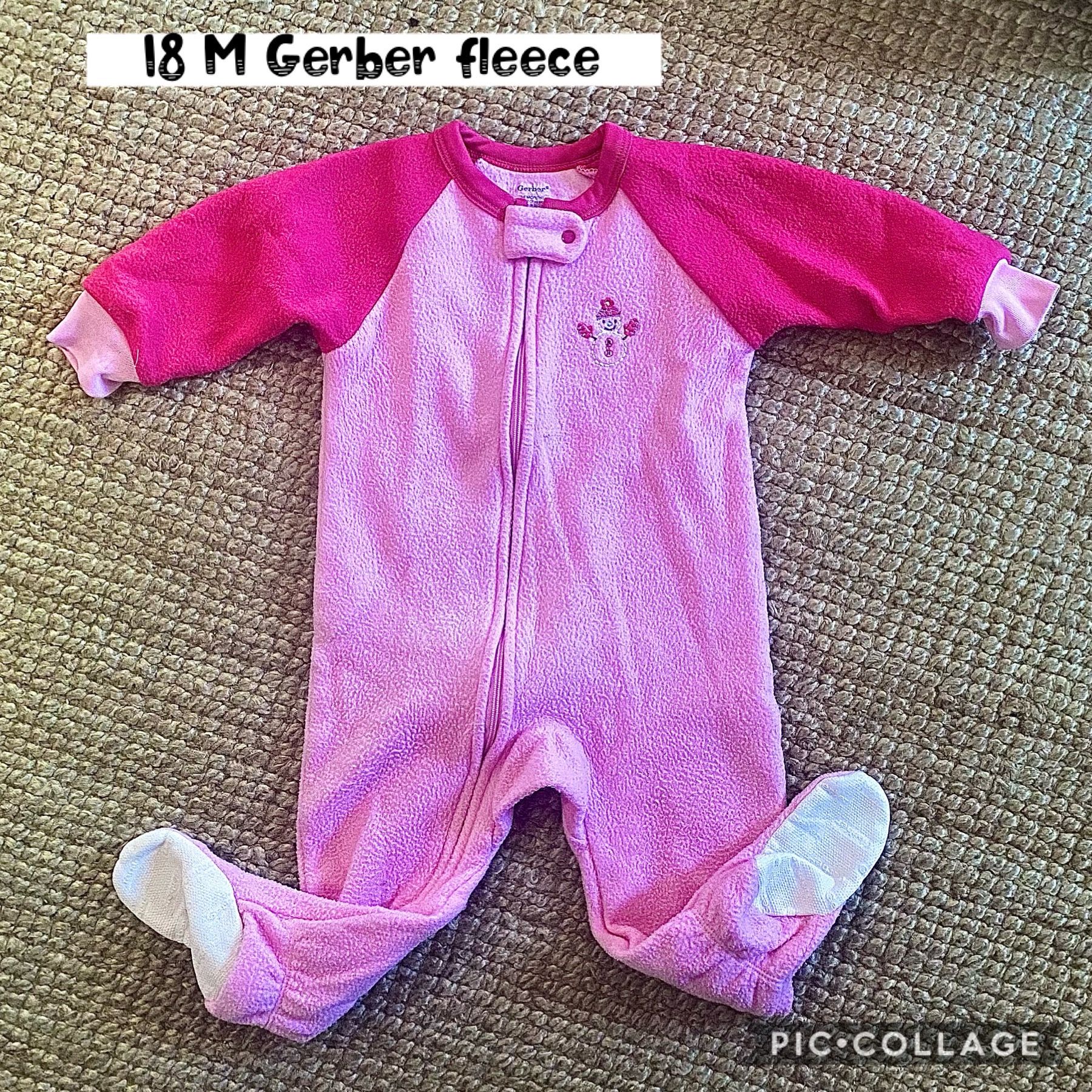 18 M baby girl fleece pajamas, zip putted snowman embroidery