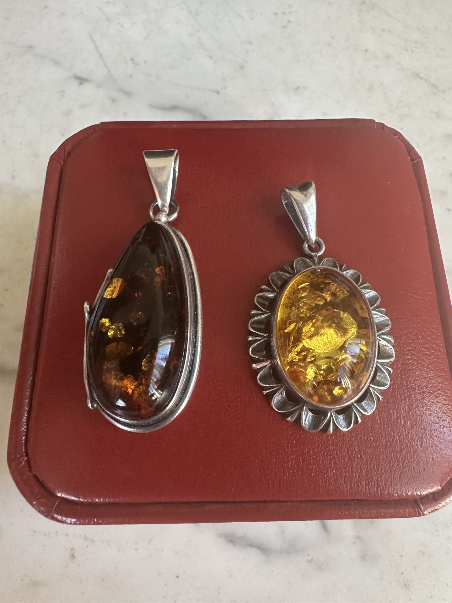 Choice of vintage 925 sterling silver, genuine amber pendant , both marked , gorgeous , one is a golden color amber , the other Baltic