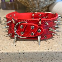 Red Leather Bike Collar For Dogs