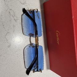 Cartier Glasses Cut Diamond Blue Lenses
