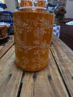 Temp-tations by Tara Floral Lace Orange Utensil Crock – Hand-Painted Stoneware