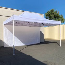 (New) $160 Heavy Duty EZ Pop-up Canopy 10 x 15 FT with (1 Sidewall, Carry Bag) White or Black
