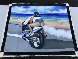 Funny Motorcycle Passenger/Backpack Painting on Canvas! NO FRAME (35”x27.5”)