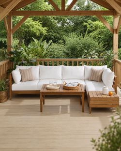 Assembled New Acacia Wood Outdoor Furniture Sectional Sofa Set All-Weather Patio Conversation Set