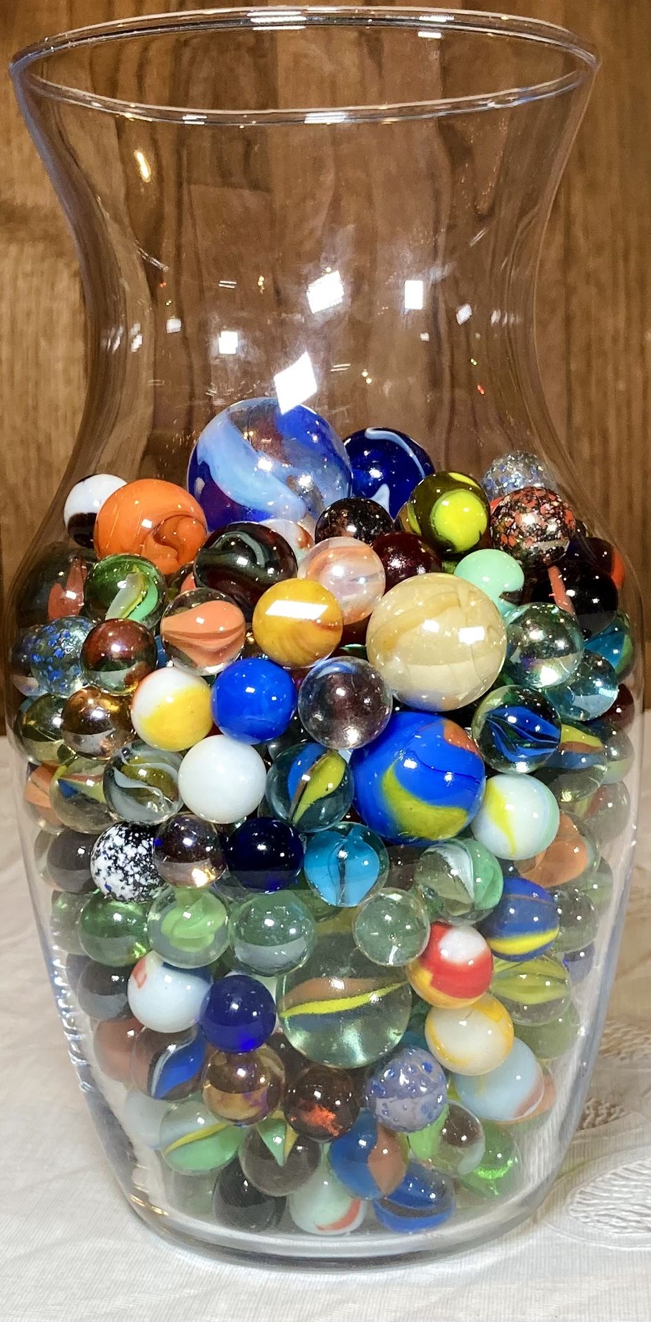 Vase Full Of 400 Marbles Beautiful, Colorful & Collectible For Play Or Display
