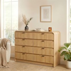 FURSUN Fluted 8 Drawers Dresser for Bedroom, 55" Wide Wooden Dresser with Metal Handle, Curved Profile Design, Modern Storage Organizer for Bedroom, L