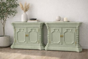 ✨ Vintage Sage Cottage Cabinet Pair