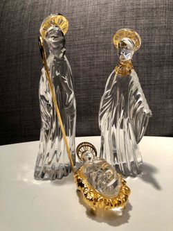 Gorham lead Crystal w/ Gold Plating Nativity Jesus, Mary and Joseph