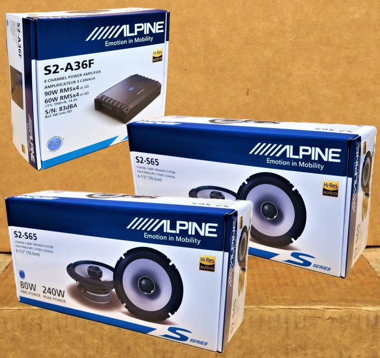 🚨 BLACK FRIDAY 🚨 Alpine S Series Car Speakers System 4 Channel Amplifier 6 1/2" 2-Way Coaxial Speaker 480 Watts Package 🚨 No Credit Needed 🚨 