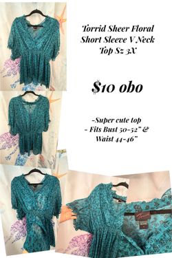 Torrid Sheer Floral Short Sleeve V Neck Top Sz 3X
