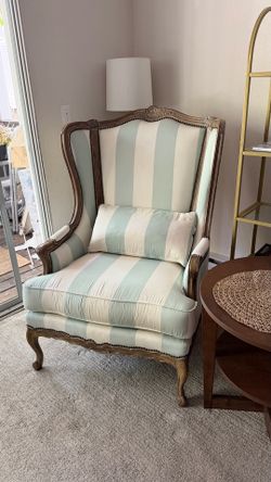 Vintage Thomasville French Provincial Wingback Chair | Coastal Stripe Upholstery