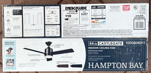Hampton Bay Castlegate 44” LED Ceiling Fan Matte Black w/ Remote