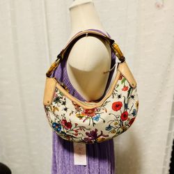 GUCCI Canvas Floral Flora Bamboo Ring Hobo