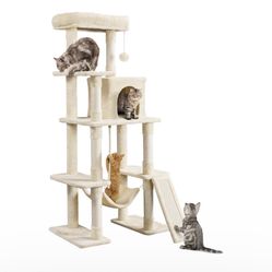 Cat Tree, 63 Inches Multi-Level Indoor Cat Play Structure with Scratching Posts, Hammock, and Dangling Ball