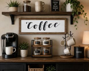 Farmhouse Coffee Bar Sign Wood Framed