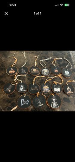 Halloween Wood Slice Ornaments Set of 18