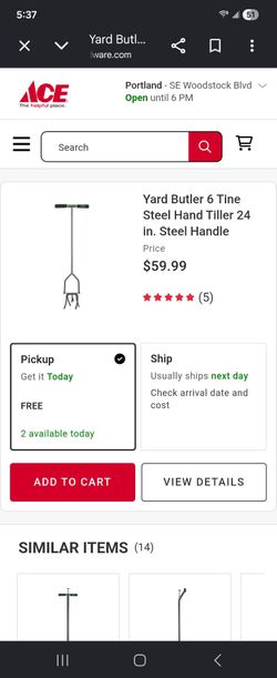 Yard Butler 6 Tine Steel Hand Tiller 24 in. Steel Handle