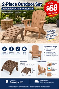 🌿 2-Piece Adirondack Outdoor Set – Chair + Ottoman | Only $68!