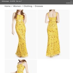 Prom Yellow Glittery Floral Maxi Dress (Medium)